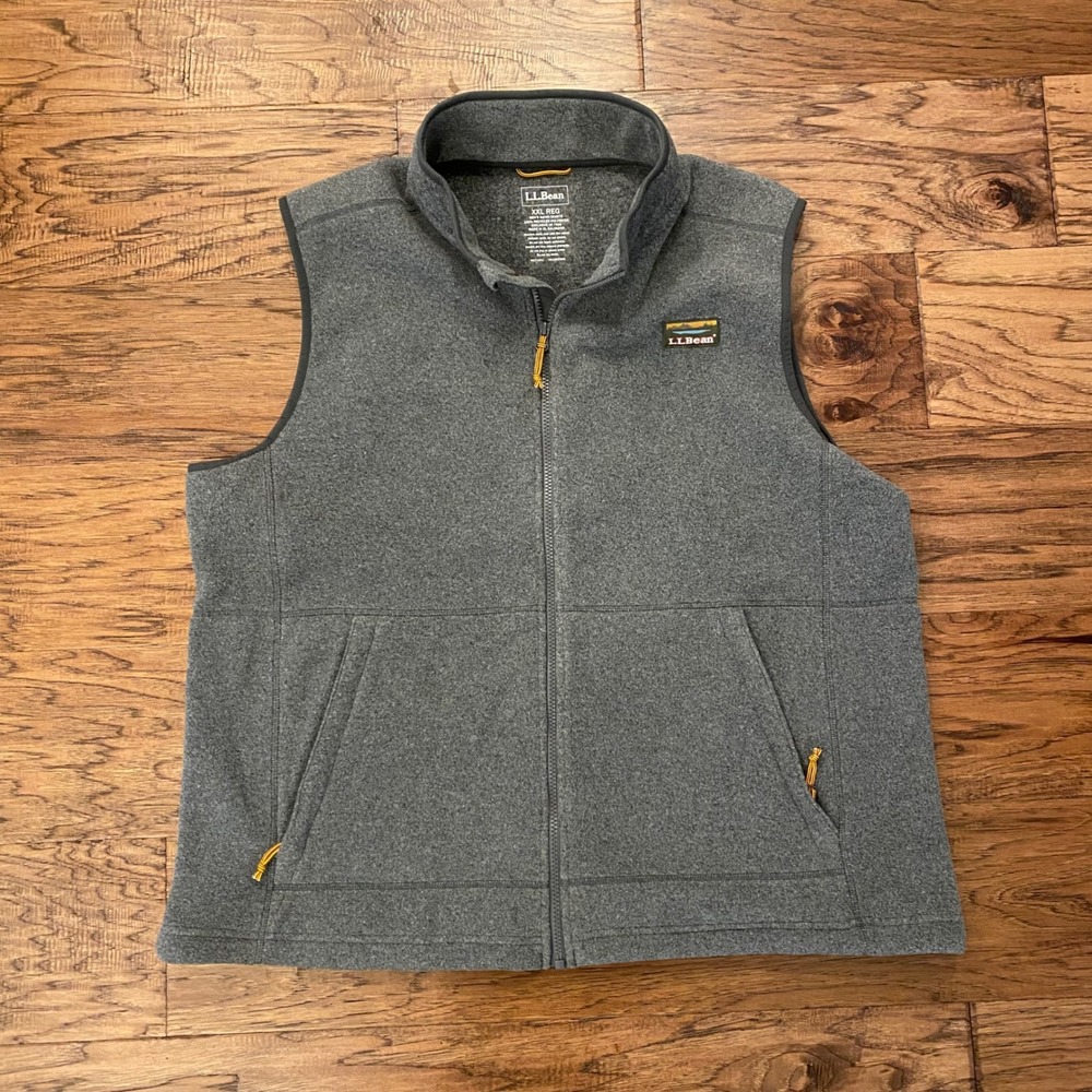 LL Bean Sweater Fleece Vest Mens XXL Gray Full Zip 504672 Recycled Polyester